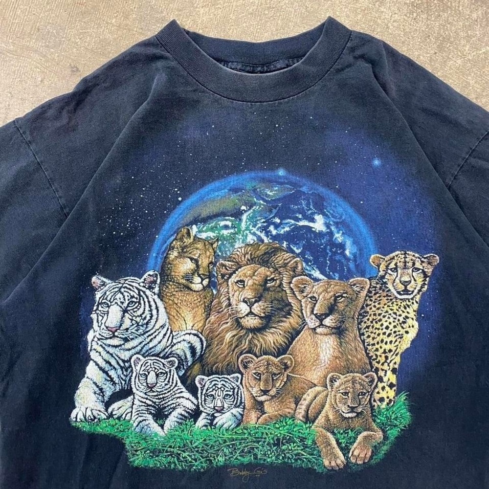 Vintage Nature Animals Earth Globe Jesus Tee Trinity 90s Bobby G's T-Shirt XL - Picture 2 of 6